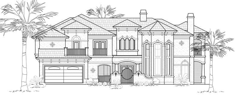4-Bedroom, 4507 Sq Ft Mediterranean House Plan - 134-1321 - Front Exterior