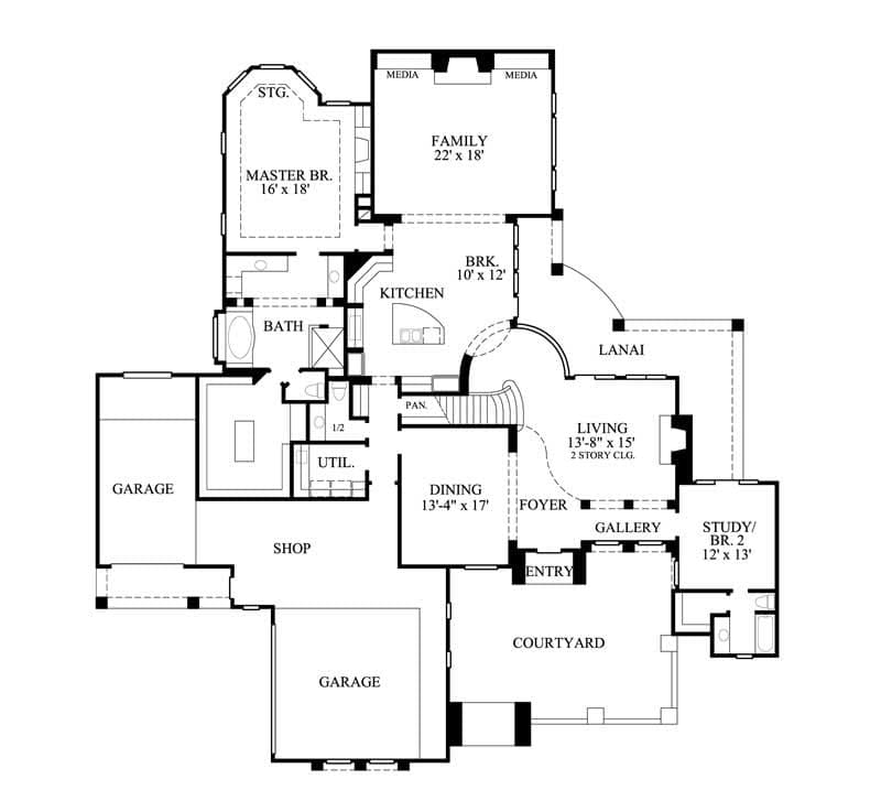 Bedroom Spanish Style House Plan with 4334 Sq Ft #134-1339 - Main Image