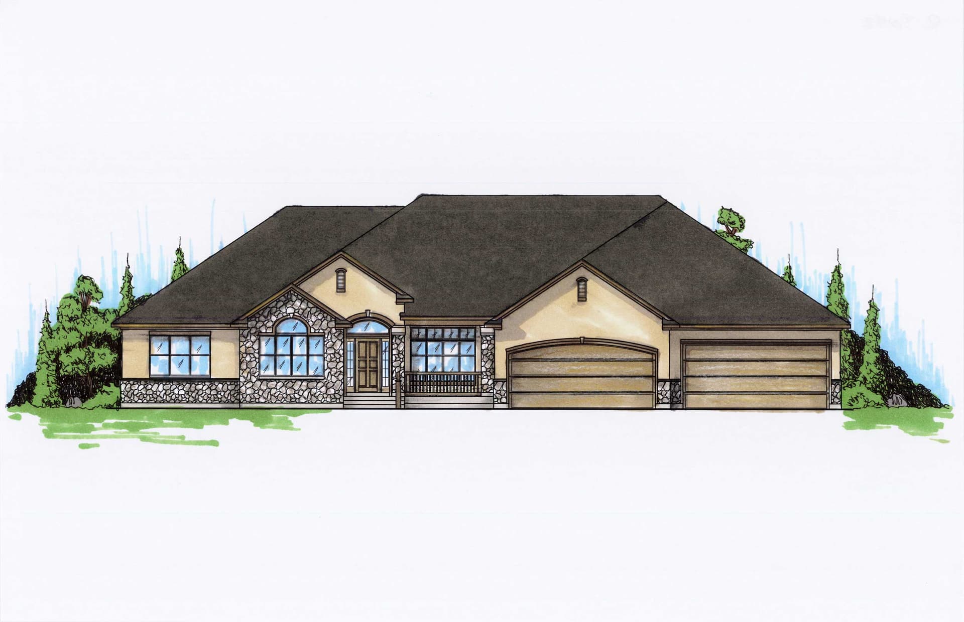 5-Bedroom, 3092 Sq Ft Ranch Home Plan - 135-1000 - Main Exterior