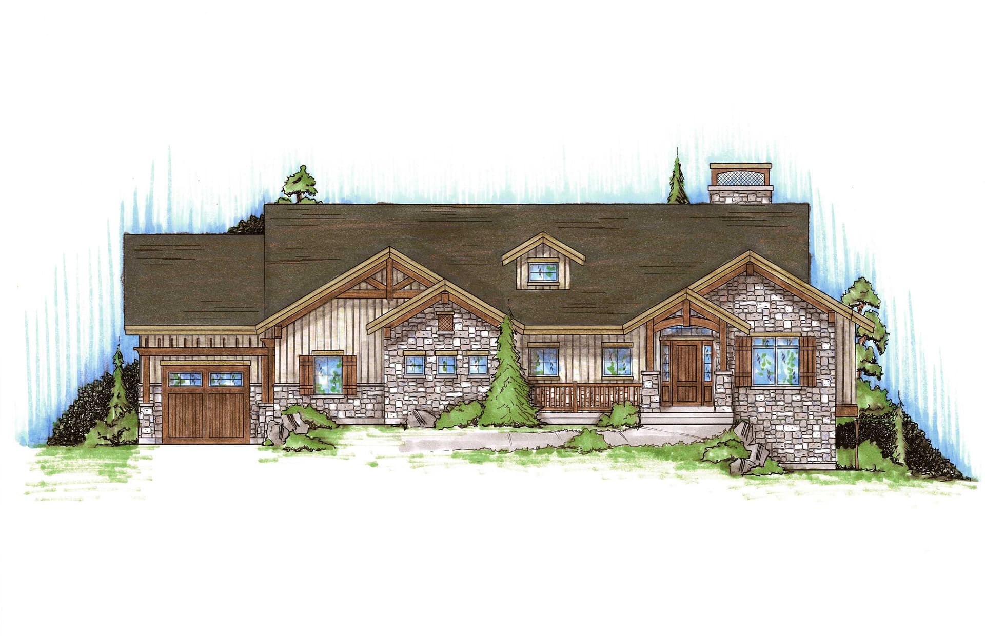 3-Bedroom, 1761 Sq Ft Rustic House Plan - 135-1169 - Front Exterior