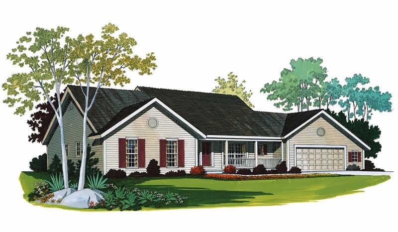 3-Bedroom, 1830 Sq Ft Country House Plan - 137-1346 - Front Exterior