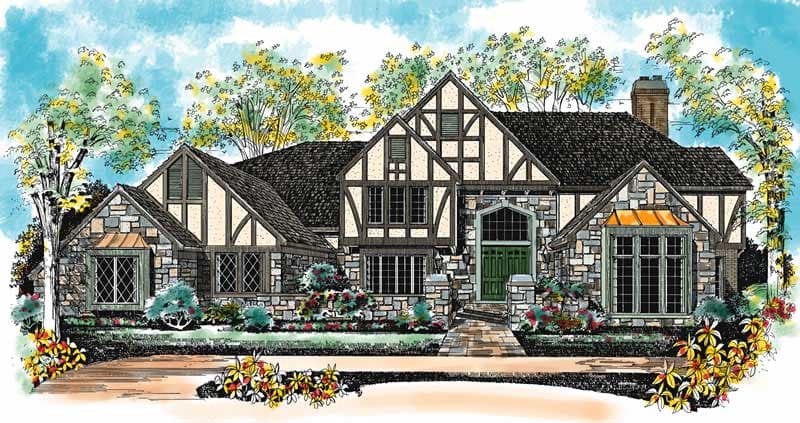4-Bedroom, 5638 Sq Ft European House Plan - 137-1366 - Front Exterior