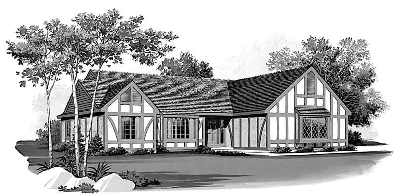 2-Bedroom, 1608 Sq Ft European House Plan - 137-1437 - Front Exterior