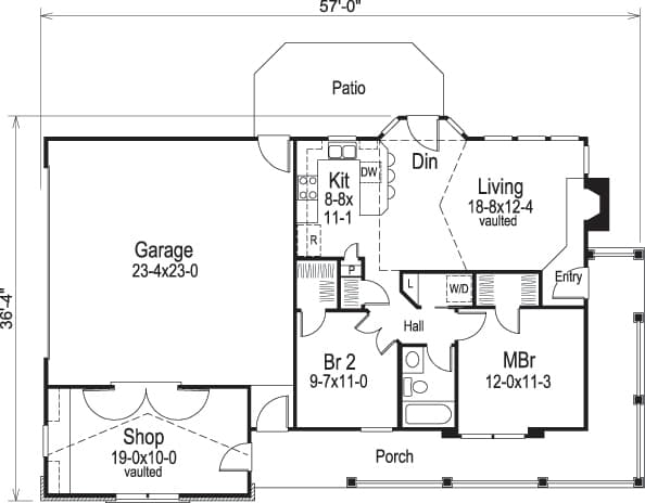Floor Plan First Story of Ranch Plan #138-1166