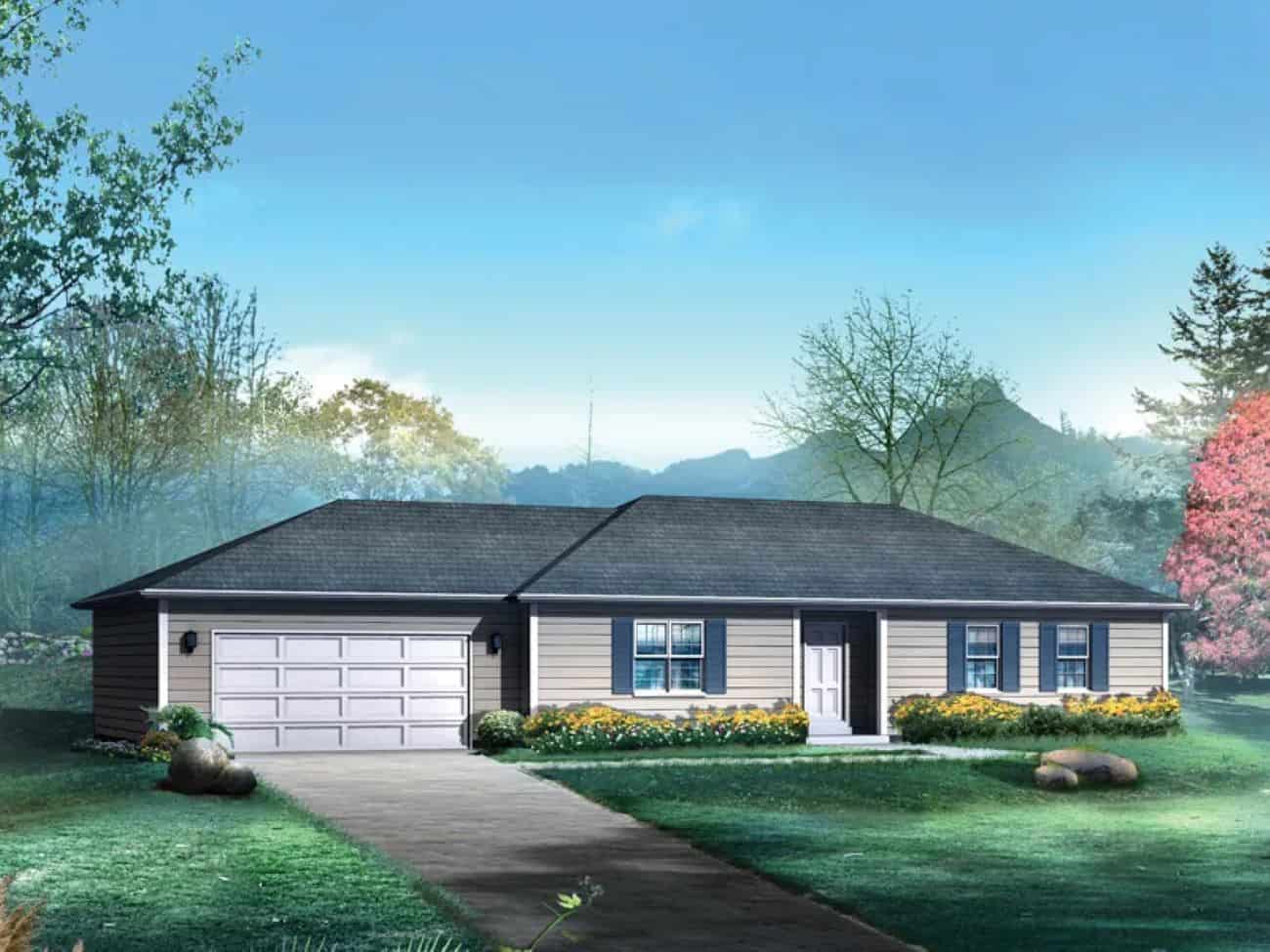 Contemporary Home Plan - 3 Bedrms, 2 Baths - 1416 Sq Ft - #138-1440