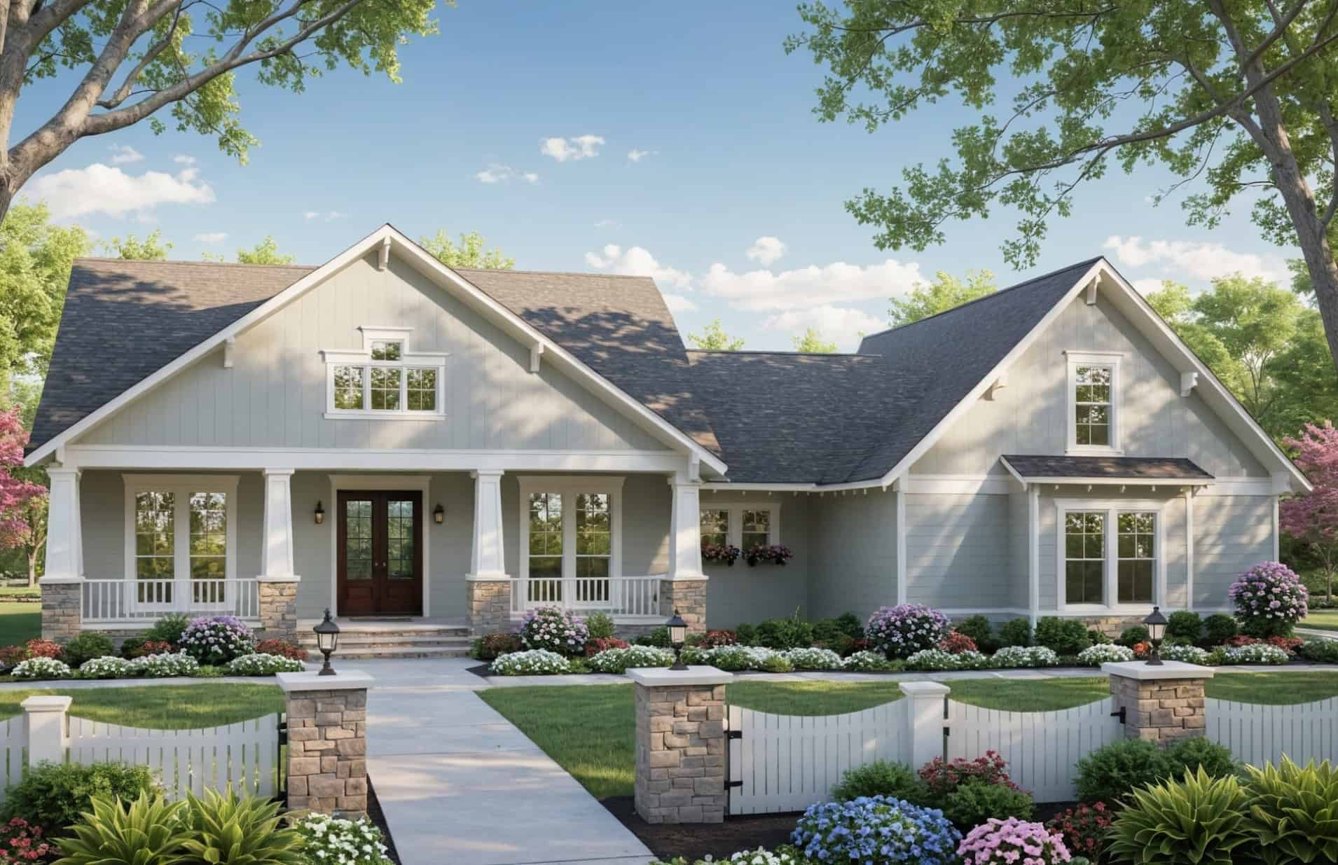 Front elevation of Craftsman home (ThePlanCollection: House Plan #141-1440)