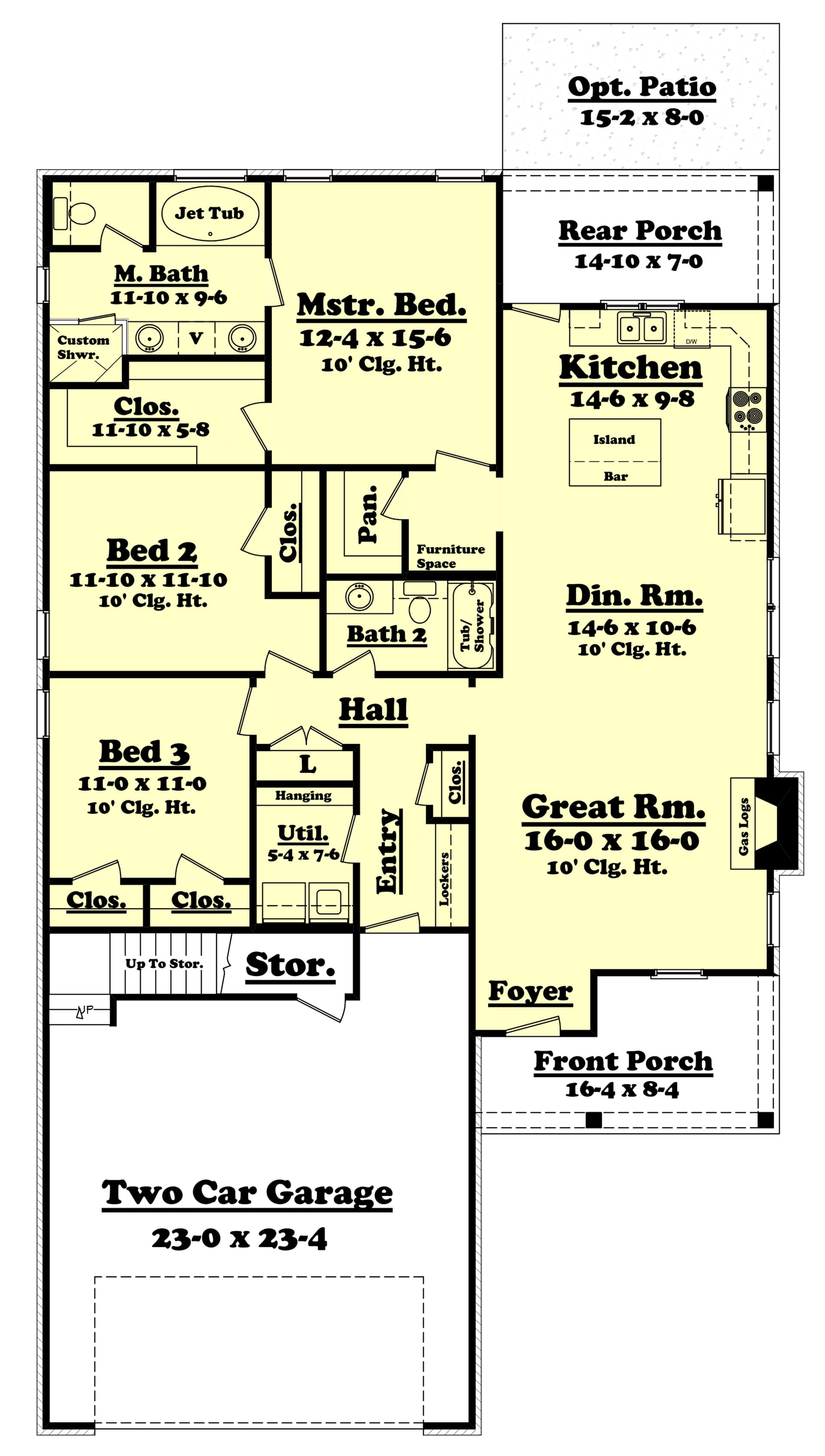 Ranch Floor Plan - 3 Bedrms, 2 Baths - 1625 Sq Ft - #142-1065, image size:1920x3389