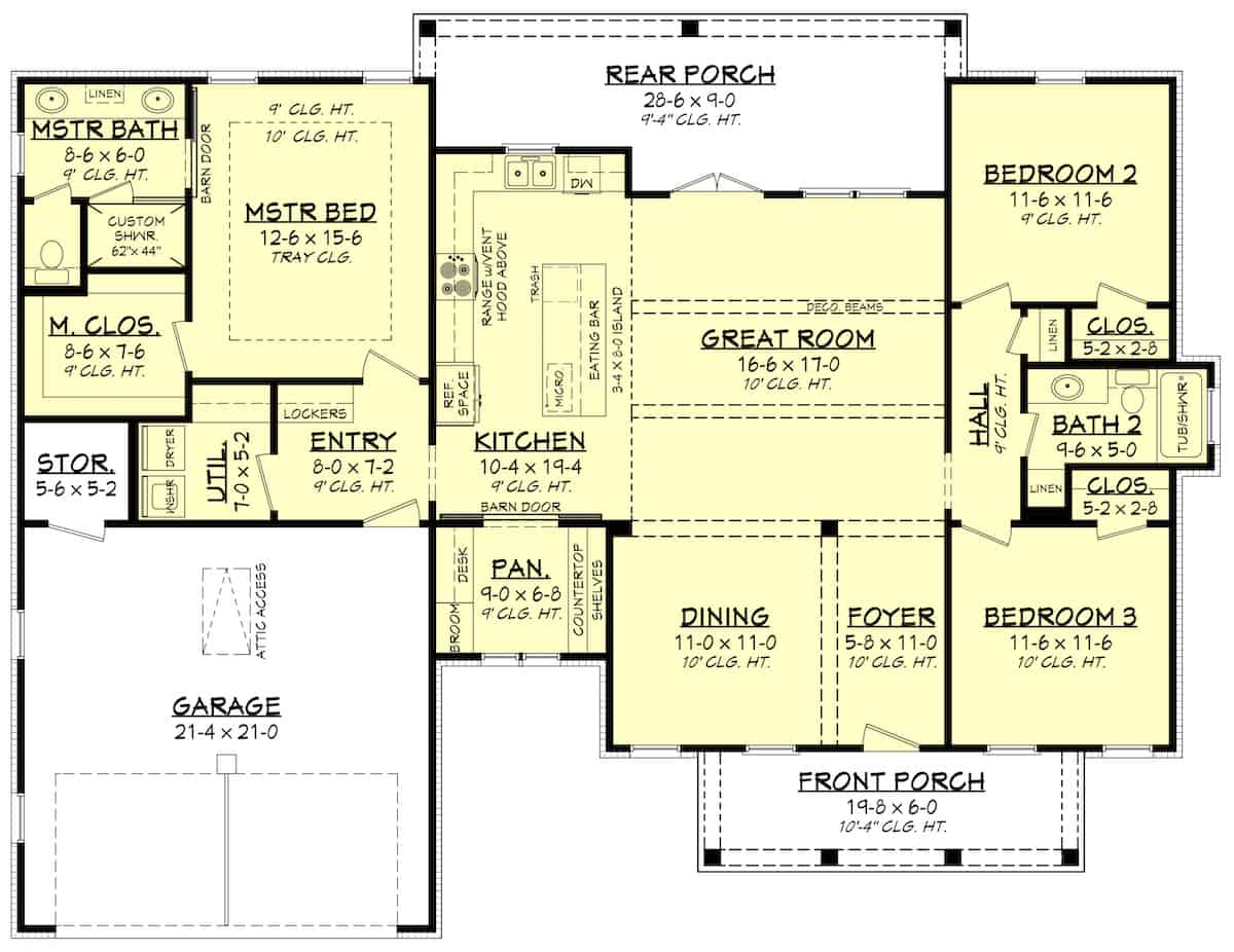 Floor Plan Main Level of Ranch Plan #142-1230