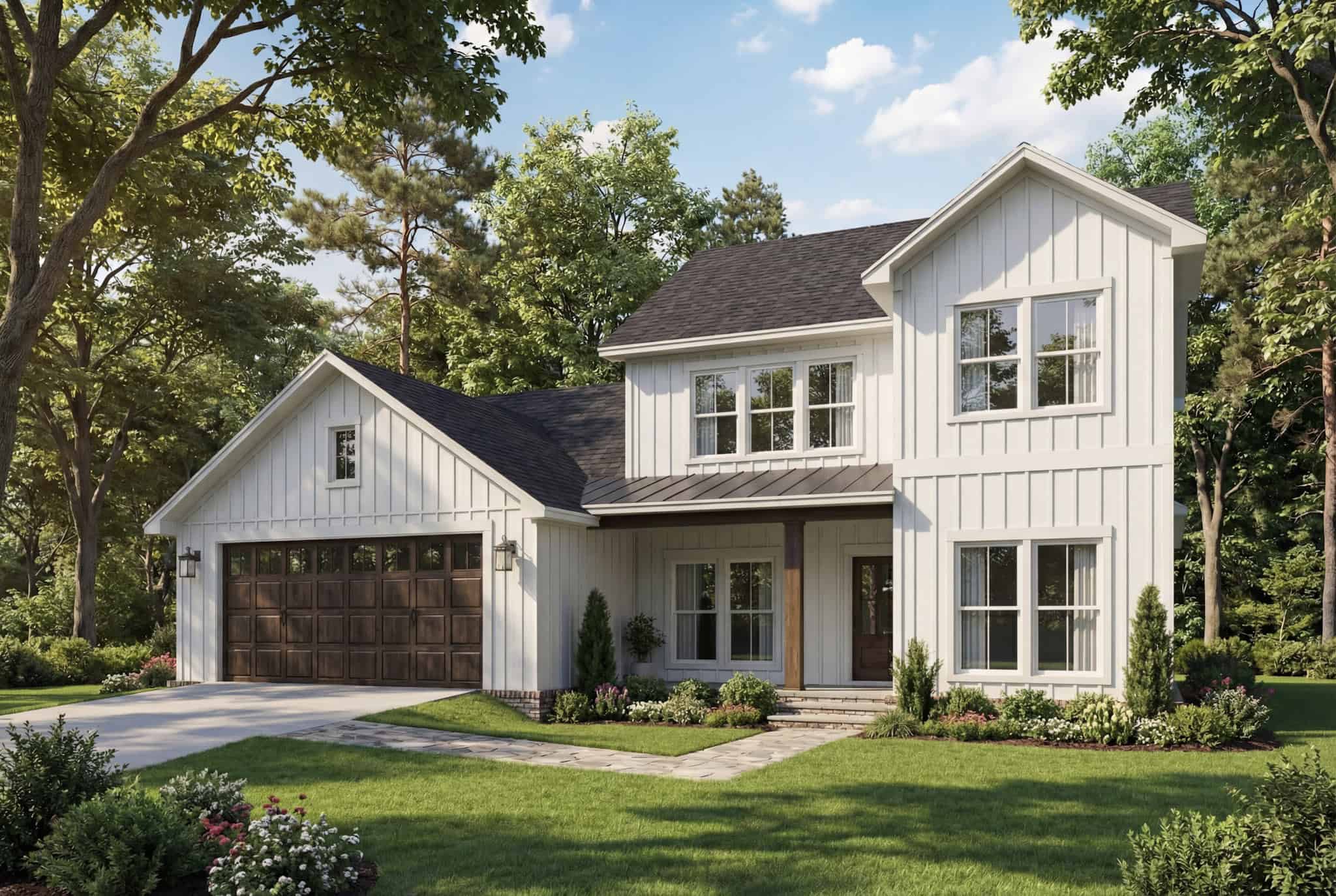 Front elevation of Modern Farmhouse home (ThePlanCollection: House Plan #142-1554)