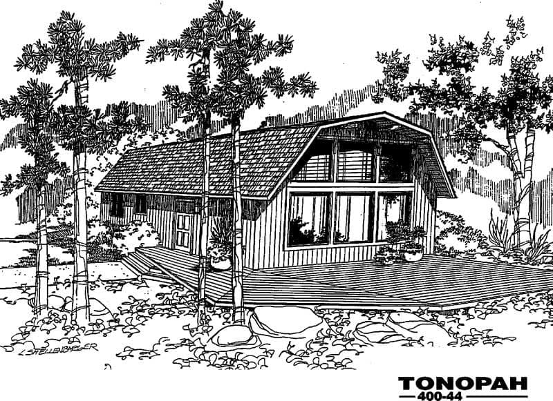 3-Bedroom, 1260 Sq Ft Log Cabin House Plan - 145-1154 - Front Exterior