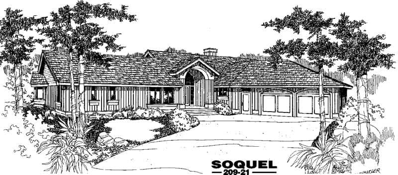 3-Bedroom, 1914 Sq Ft Ranch House Plan - 145-1230 - Front Exterior