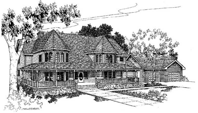 4-Bedroom, 3345 Sq Ft Farmhouse House Plan - 145-1404 - Front Exterior