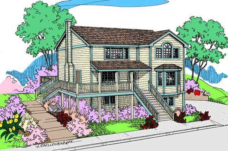 3-Bedroom, 1801 Sq Ft Coastal House Plan - 145-1584 - Front Exterior