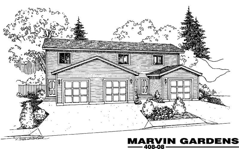 2-Bedroom, 1104 Sq Ft Per Unit Triplex/Multi-Family Plan - 145-1841 - Front Exterior