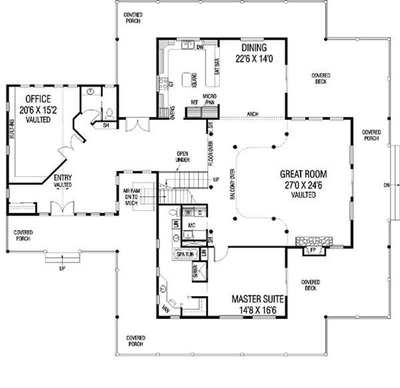 Floor Plan First Story of Farmhouse Plan #145-1920