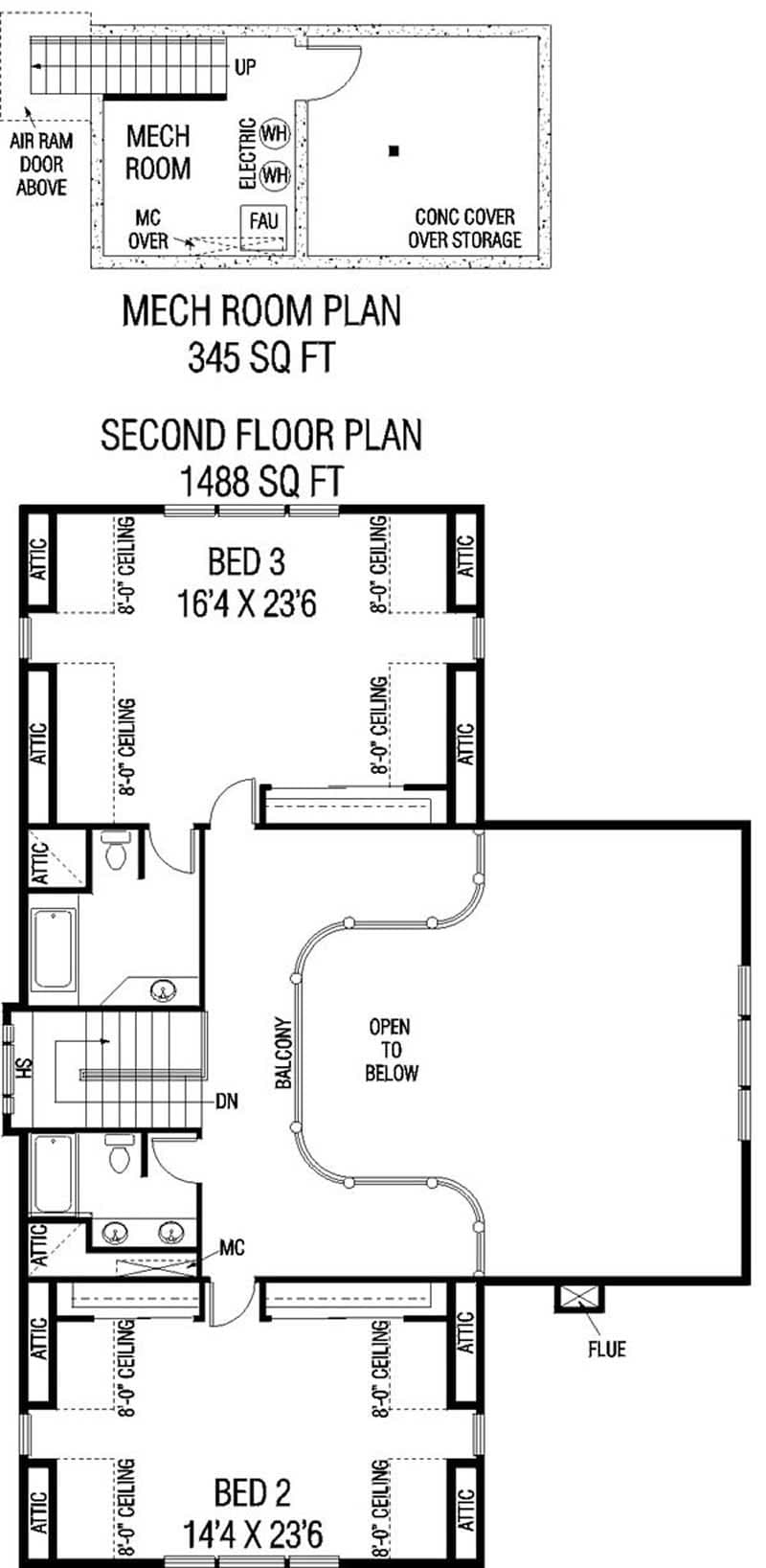 Floor Plan Second Story of Farmhouse Plan #145-1920