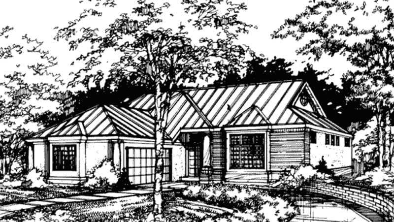 1-Bedroom, 1673 Sq Ft Country House Plan - 146-1384 - Front Exterior