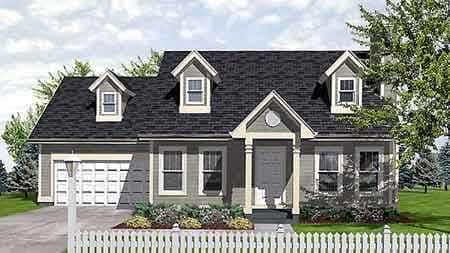 3-Bedroom, 1260 Sq Ft Cape Cod House Plan - 146-1524 - Front Exterior
