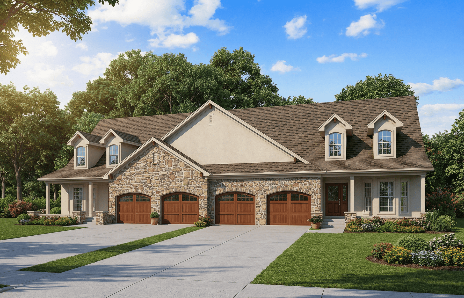 Front elevation of Duplex country home (ThePlanCollection: House Plan #153-1013)