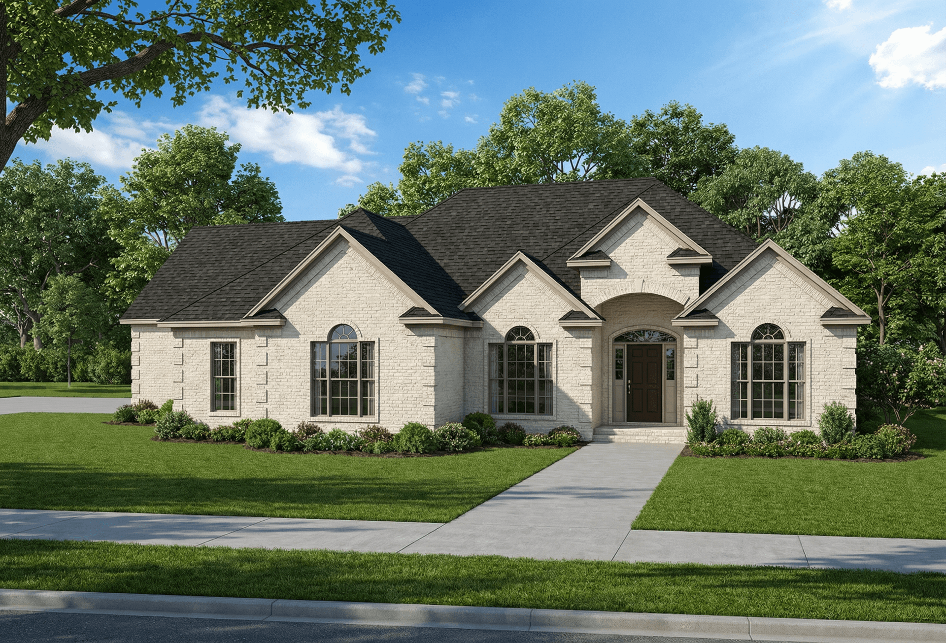This image shows the Traditional style for this set of house plans.