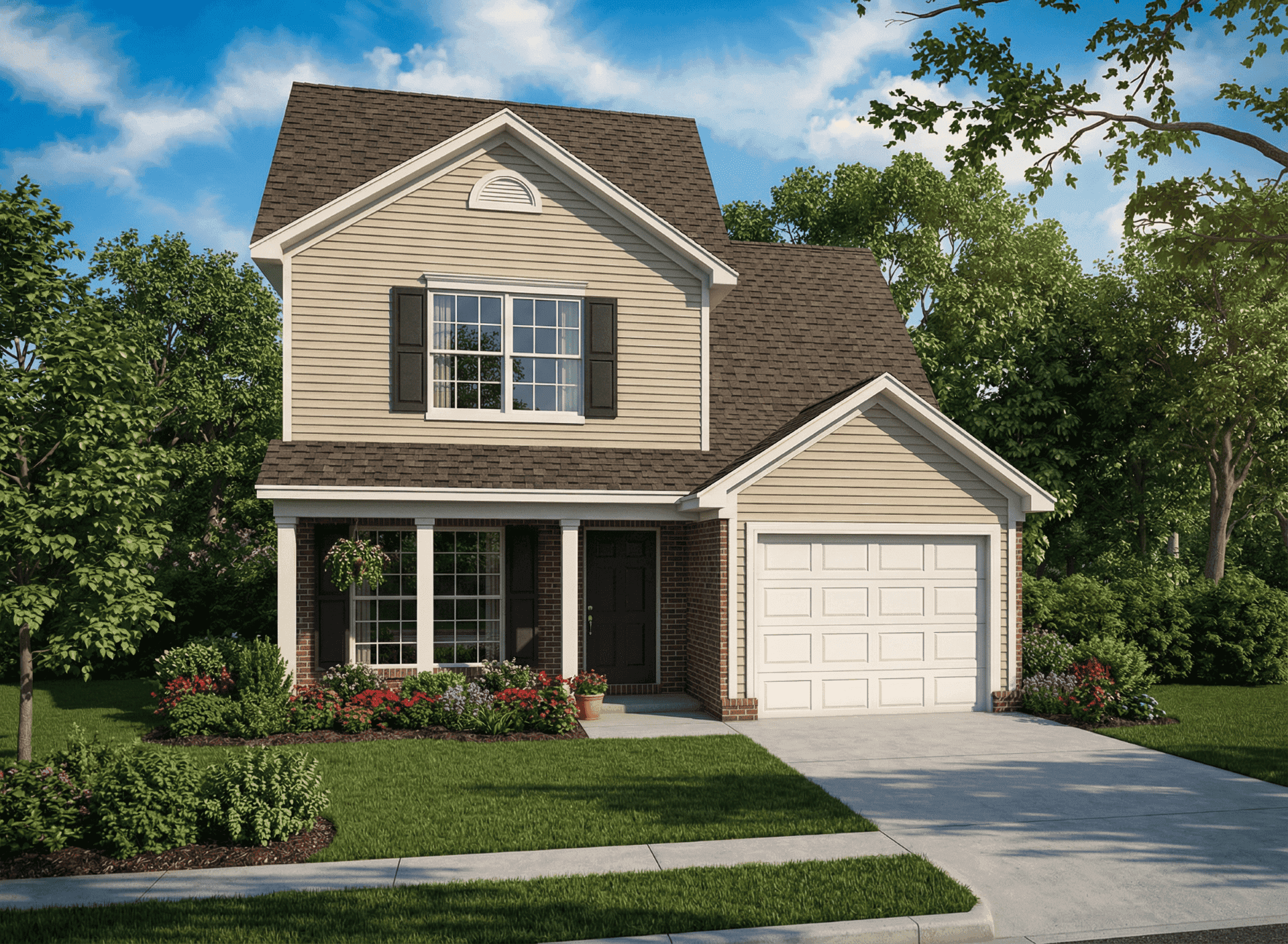 This is the front elevation for these Traditional Home Plans.