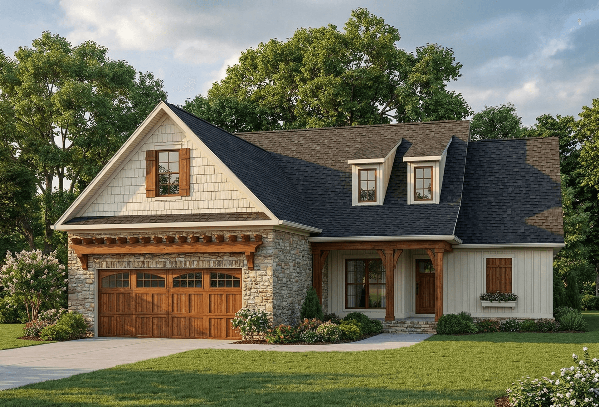 Front elevation of Craftsman home (ThePlanCollection: House Plan #153-1076)