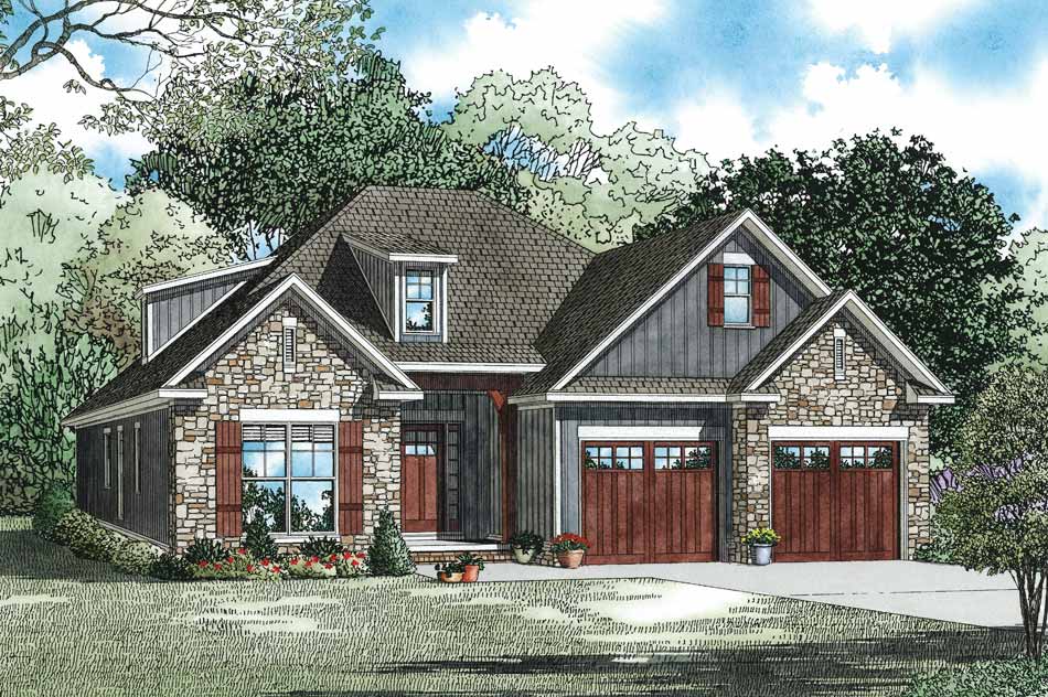 3-Bedroom, 1738 Sq Ft Craftsman House Plan - 153-1097 - Front Exterior