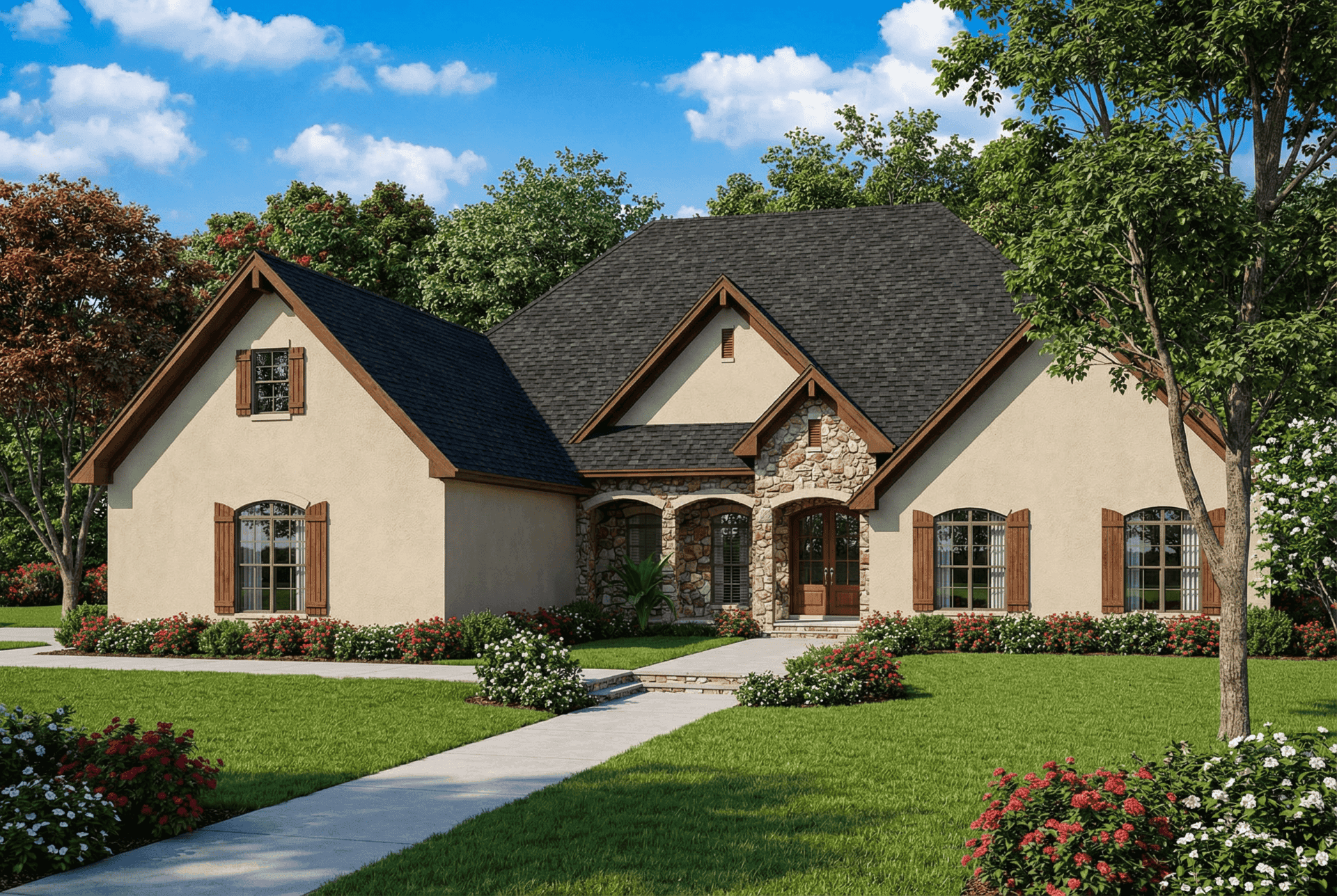 This is the front elevation for these French Country House Plans.
