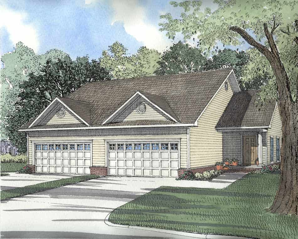 4-Bedroom, 1239 Sq Ft Multi-Unit Home Plan - 153-1173 - Main Exterior