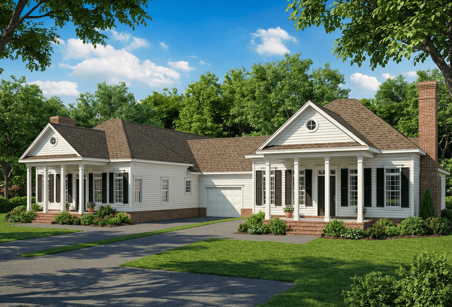 Front elevation of Duplex/Multi-Unit home (ThePlanCollection: House Plan #153-1223)