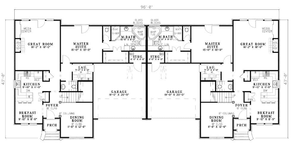 Floor Plan First Story of Multi-Unit Plan #153-1296