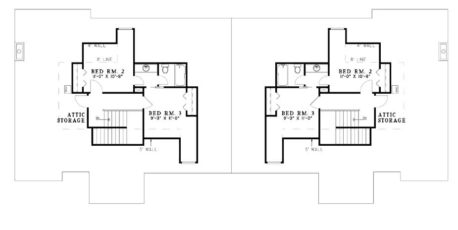 Floor Plan Second Story of Multi-Unit Plan #153-1296