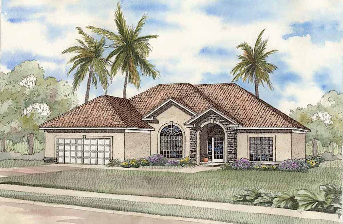 3-Bedroom, 2237 Sq Ft Florida Style House Plan - 153-1380 - Front Exterior