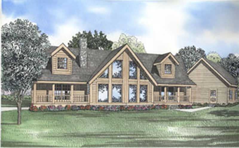 3-Bedroom, 2521 Sq Ft Log Cabin House Plan - 153-1590 - Front Exterior