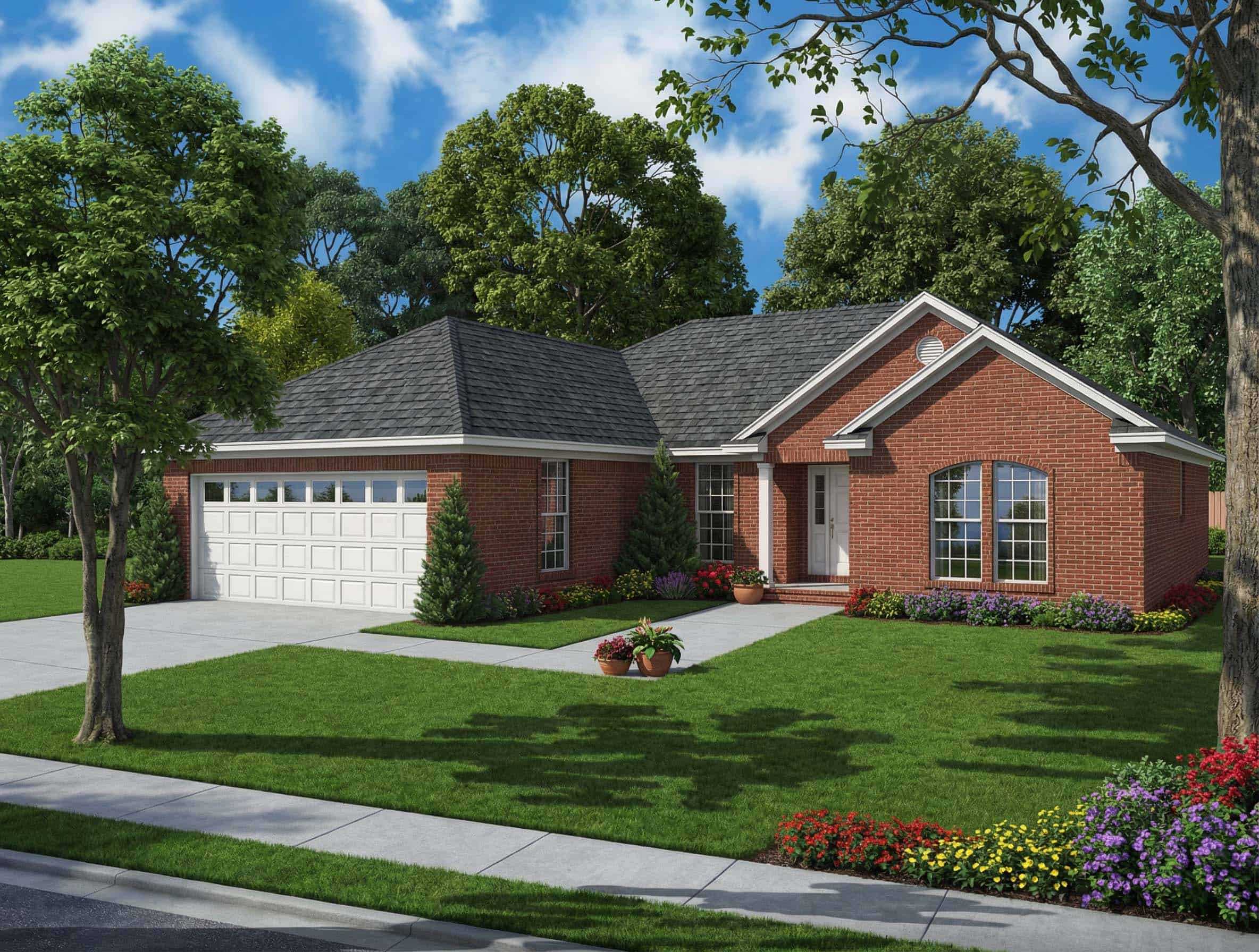 Front elevation of Ranch home (ThePlanCollection: House Plan #153-1837)