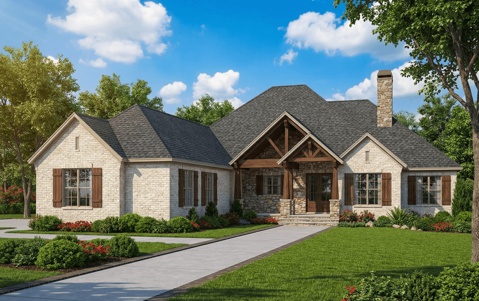 Front Elevation of this Rustic Ranch House (#153-1978) at The Plan Collection.