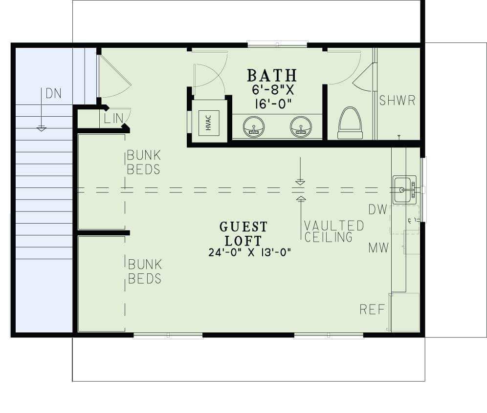Floor Plan Second Story of Garage w/Apartments Plan #153-2029