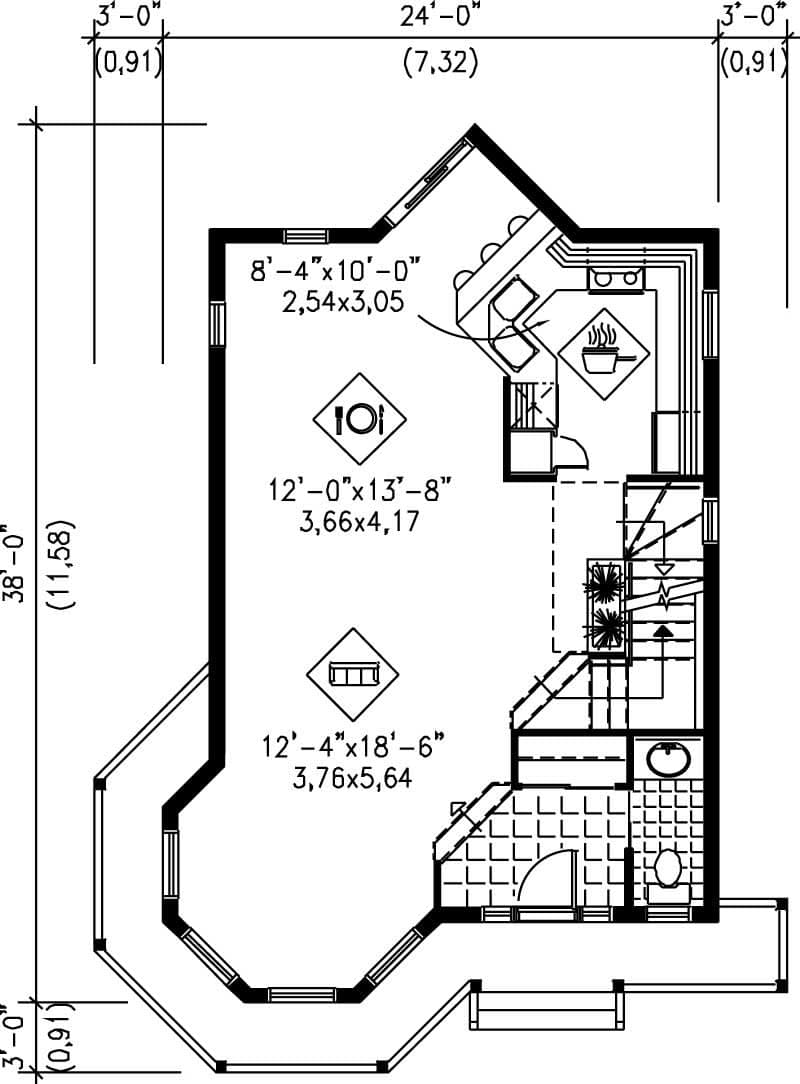 3 Bedroom, Small Victorian House Plan with Wrap-Around Porch, image size:800x1084