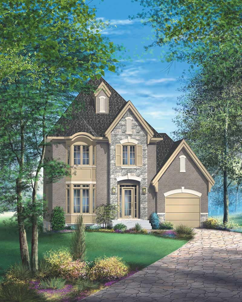 3-Bedroom, 1514 Sq Ft European House Plan - 157-1197 - Front Exterior