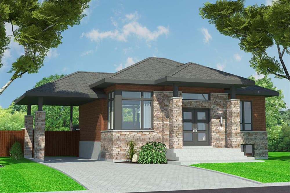 2-Bedroom, 938 Sq Ft Bungalow House Plan - 158-1299 - Front Exterior
