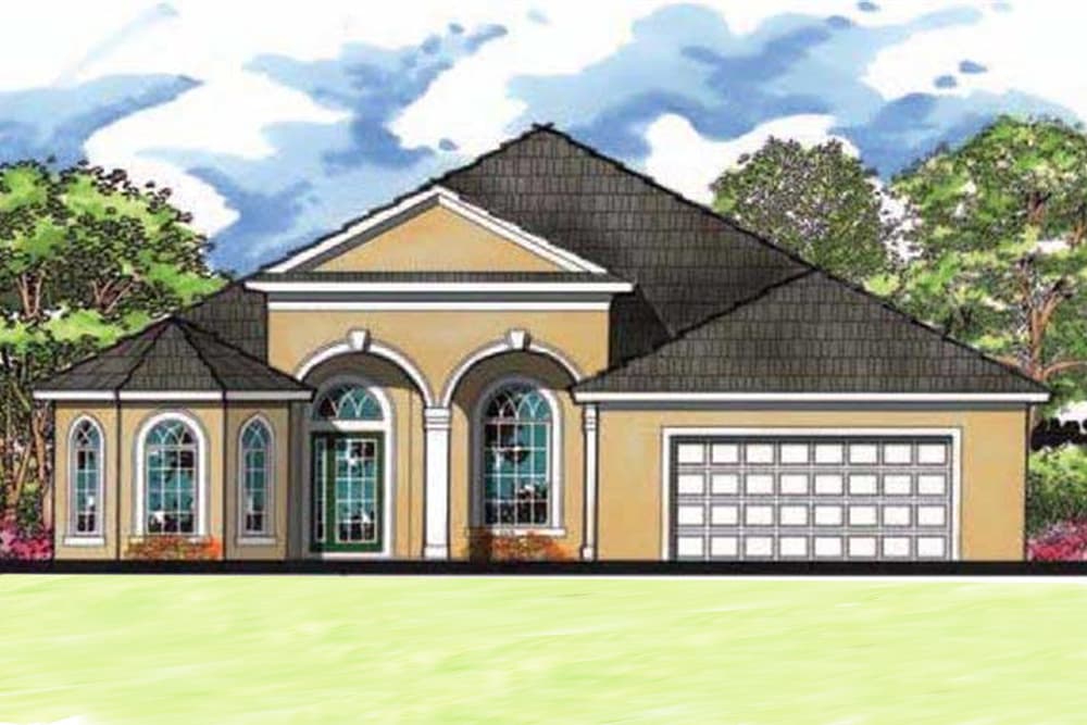 4-Bedroom, 2491 Sq Ft Mediterranean House Plan - 159-1099 - Front Exterior