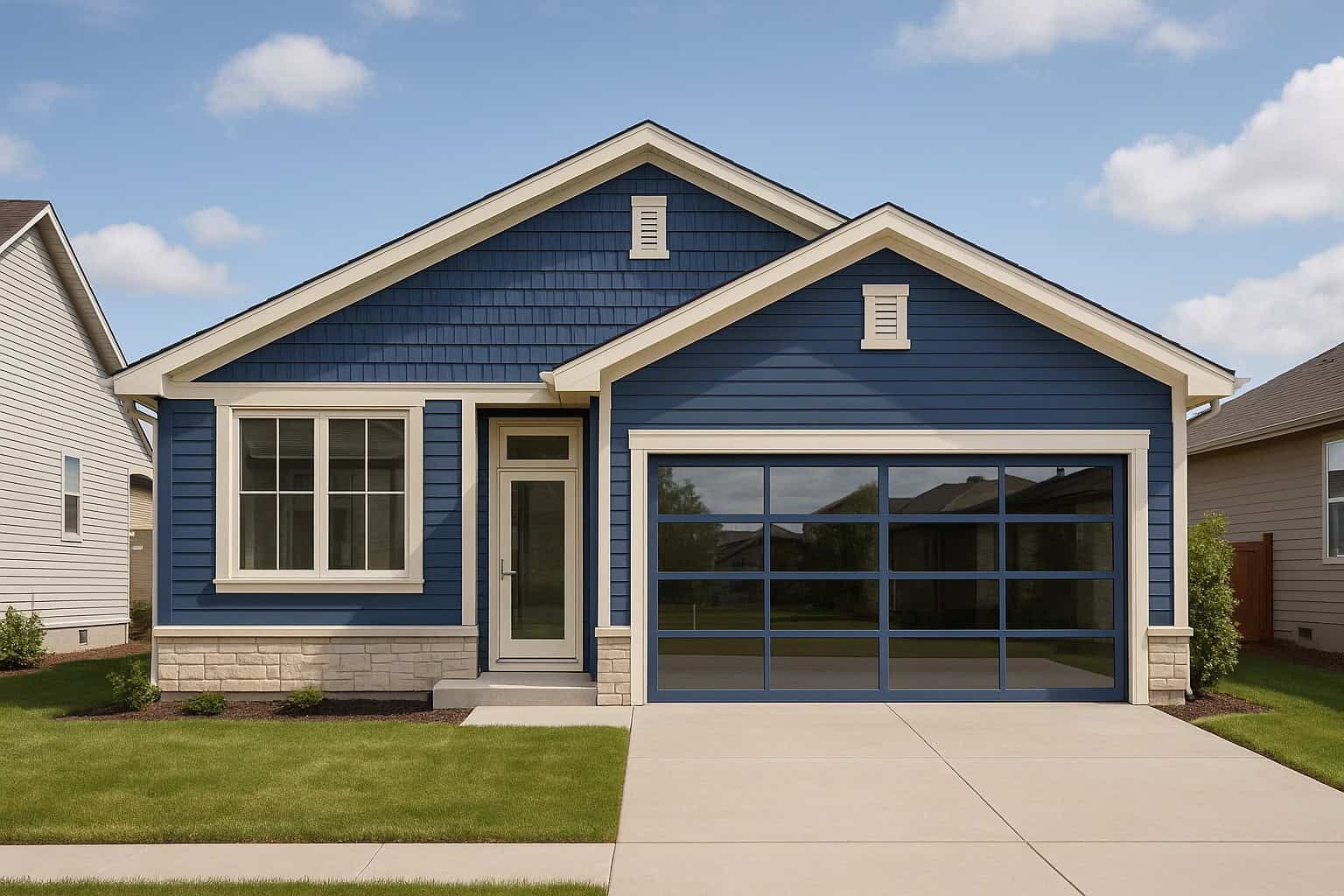 A Coastal Craftsman elevation with covered front porch, gable roofline, and mixed shake and lap siding. 3 beds, 2 baths, 1,231 sq ft - Plan #162-1122