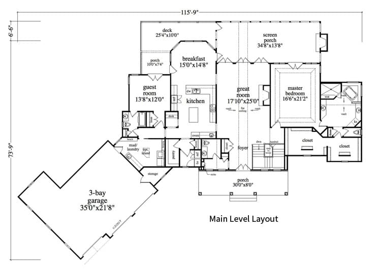 Floor Plan First Story of Craftsman Plan #163-1055