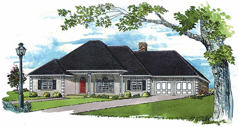 3-Bedroom, 1789 Sq Ft European House Plan - 164-1185 - Front Exterior