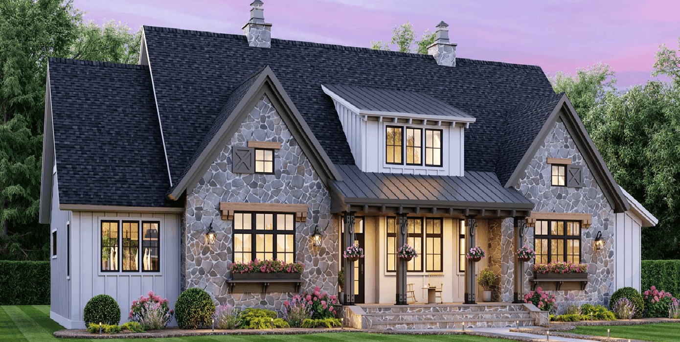 Front elevation of Modern Farmhouse home (ThePlanCollection: House Plan #165-1172)