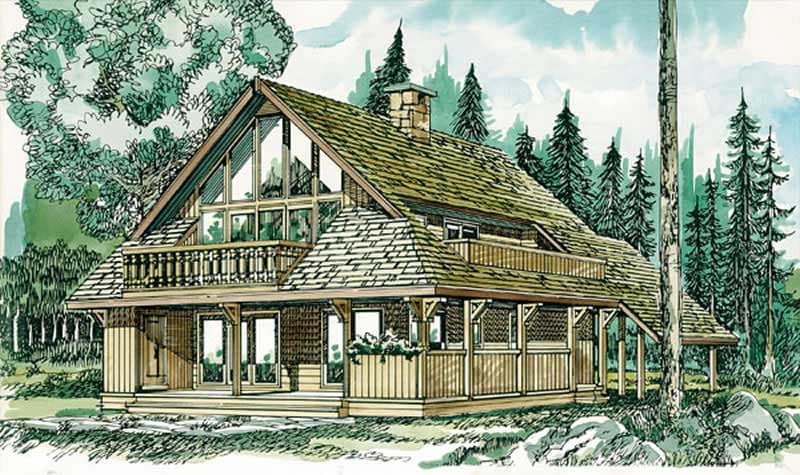 4-Bedroom, 1708 Sq Ft Log Cabin House Plan - 167-1023 - Front Exterior