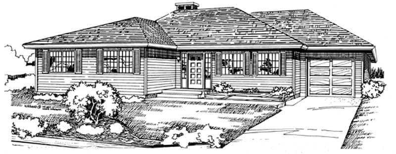 3-Bedroom, 1404 Sq Ft Ranch House Plan - 167-1071 - Front Exterior