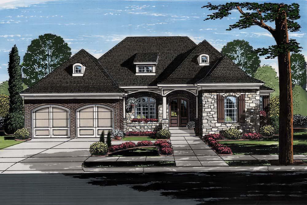 3-Bedroom, 2731 Sq Ft European House Plan - 169-1128 - Front Exterior