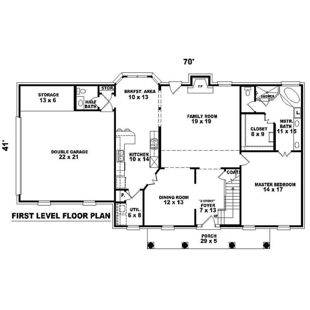 4-Bedroom, 2537 Sq Ft Colonial Plan with Split Master Bedroom, image size:1000x1000