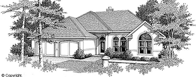 3-Bedroom, 1680 Sq Ft European House Plan - 174-1042 - Front Exterior